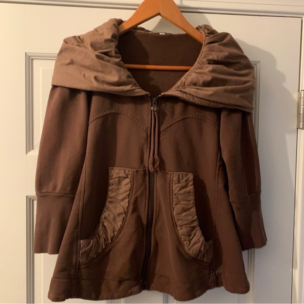 Prairie Underground 3/4 Cloak Hoodie Medium Brown Zip Up Organic Cotton